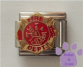 FIRE DEPARTMENT Italian Charm on red enamel logo