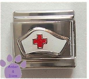 Nurse Cap with red cross Italian Charm - silvertone hat