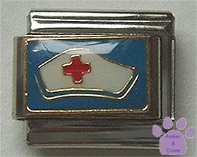 Nurse's Cap red cross Italian Charm - Nurse Hat on Blue