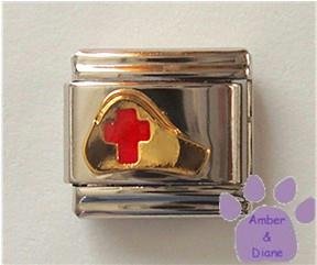 Nurse's Cap with red cross Italian Charm - goldtone hat