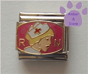 RN Nurse in White Cap Italian Charm Red Cross on pink Background