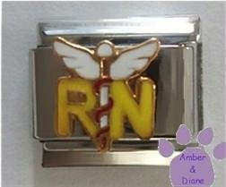 RN with Caduceus Italian Charm - Medical Symbol for Nurse