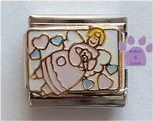 Angel of Love Italian Charm Surrounded by Hearts Holding Teddy