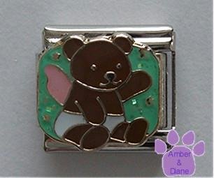 Angel Teddy Bear Italian Charm on Green Glitter Background