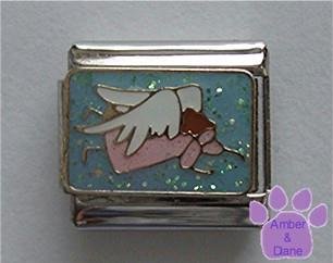 Angel with White Wings Italian Charm in Blue Glitter Sky