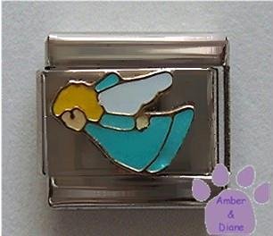 Blonde Angel Flying Italian Charm with Aqua Robe