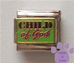 CHILD of God Italian Charm on a Green Enamel Background