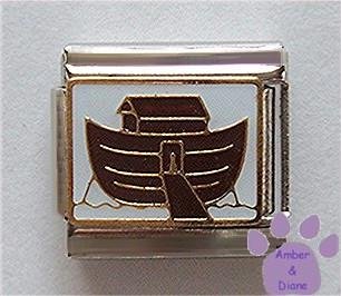 Noah's Ark Italian Charm Cute Brown Ark on Golden Waves