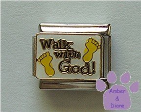 Walk with God Italian Charm with footprints on white enamel