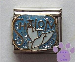 Shalom and White Dove of Peace Italian Charm on Blue Glitter