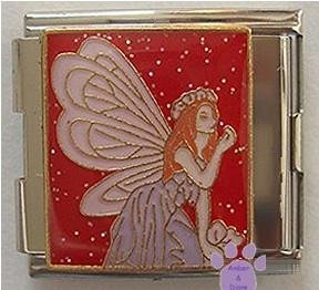 Beautiful Purple Fairy Italian Charm Megalink on red glitter