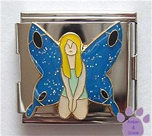 Sweet Blue Fairy Kneeling Italian Charm Megalink