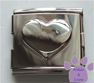 Shiny Silvertone Puffed Heart Italian Charm Megalink