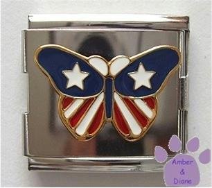 Butterfly American US Flag Italian Charm Megalink