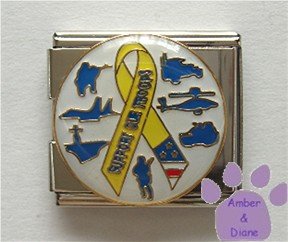 SUPPORT OUR TROOPS Yellow Ribbon Italian Charm Megalink Military