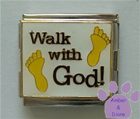 Walk with God Italian Charm Megalink with footprints on white