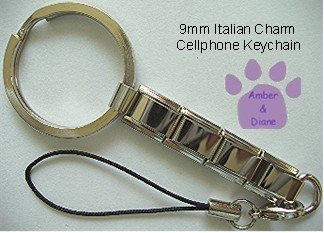 Shiny Silvertone Cell Phone Key Chain with cord and loop