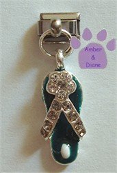 5mm Green Enamel Flip Flop Dangle Italian Charm with Crystals