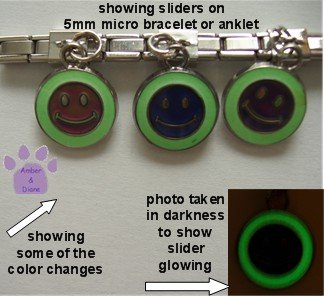 Happy Face Dangle Mood & Glow Slider 5mm Italian Charm Smiley Face