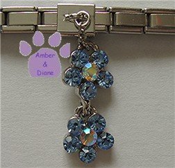 Double Blue Flower Crystal Dangle Slider 5mm Italian Charm