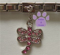 Pink Crystal Dragonfly Dangle Slider 5mm Italian Charm