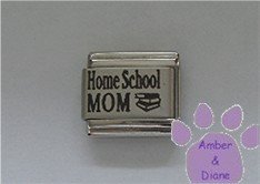 Home School MOM Laser Italian Charm with a stack of books