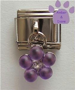 Amethyst Purple Flower Dangle Italian Charm for a February Birthday