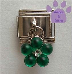 Emerald Green Flower Dangle Italian Charm for a May Birthday