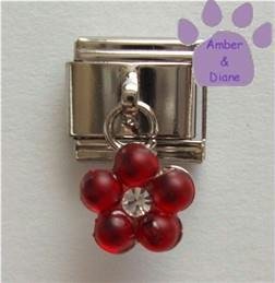 Ruby Red Flower Dangle Italian Charm for a July Birthday