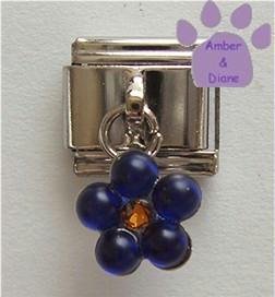 Sapphire Blue Flower Dangle Italian Charm for September Birthday