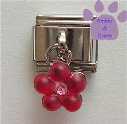 Tourmaline Pink Flower Dangle Italian Charm for October Birthday