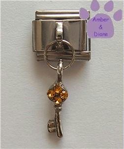 Key to Your Heart Italian Dangle Charm with Amber Crystals