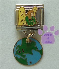 Earth Guardian Angel Enamel Dangle Italian Charm Angel and Globe