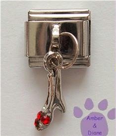 High Heel Slipper Dangle Italian Charm with red crystals