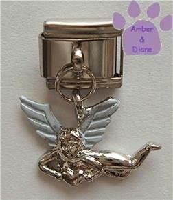 Silver Tone Angel Italian Dangle Charm with White Wings
