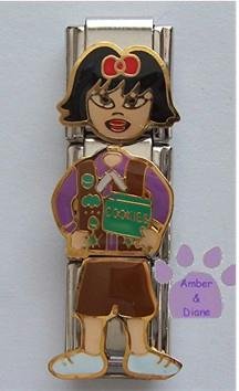 Triple Link Brownie Girl with Cookies Italian Charm Black Hair
