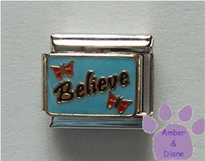 Believe Italian Charm with red Butterflies on blue