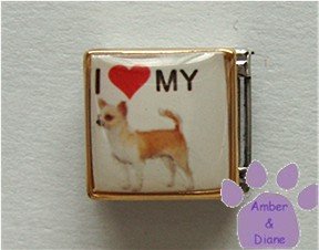 I love (red heart) my Chihuahua 9mm Custom Photo Italian Charm