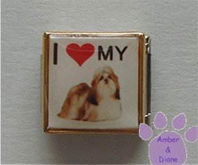 I love (red heart) my Shih Tzu 9mm Custom Photo Italian Charm