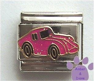Deep Pink Glitter Corvette Italian Charm Sports Car