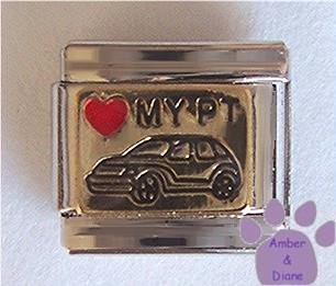Love MY PT Cruiser Italian Charm Red Heart on Gold Tone