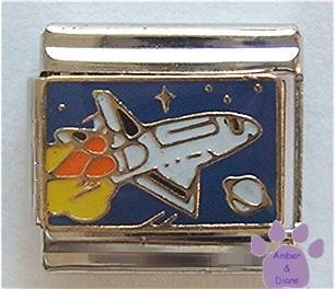 Space Shuttle Craft in the Night Sky Italian Charm with a Planet