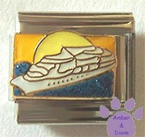 White Cruise Ship on Blue Glitter Ocean Italian Charm