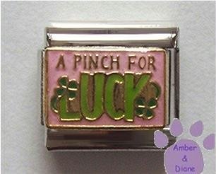 A PINCH FOR LUCK Italian Charm with 4 Leaf Clovers