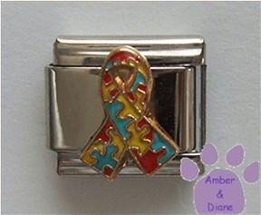 Autism Awareness Support Rainbow Puzzle Ribbon Italian Charm