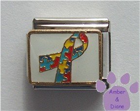Autism Awareness Support Rainbow Puzzle Ribbon Italian Charm on white