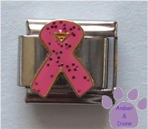 Pink Glitter Ribbon Italian Charm Breast Cancer Awareness