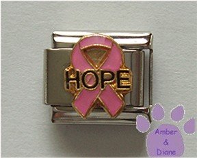 Pink Ribbon with HOPE Italian Charm for Breast Cancer Awareness