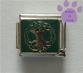 Tree of Life Symbol Italian Charm on green