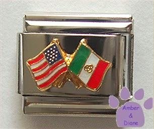 American and Mexican Flags Together Italian Charm US and Mexico